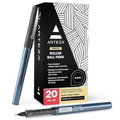 ARTEZA Rollerball Pens, Set of 20 – Extra Fine 0.5 mm Needle Tip Black Ink Pens for Precise Writing, Sketching, Journaling & Daily Use