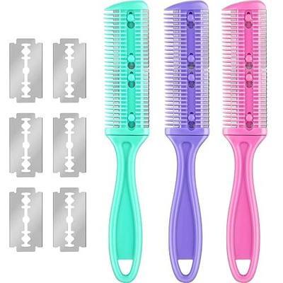 Maitys 3 Pcs Haircut Razor Comb Hair Cutting Comb with 12 Replacement Blades Double Edge Shaper for Salon & Home Styling Split Ends Trimmer Styler for Thick and Thin Hair