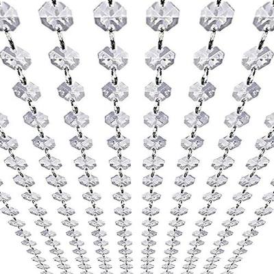33ft K9 Glass Crystal Garland Strands - Hanging Chandelier Gem Bead Chain - 14mm Clear Octagon Prism Diamond String Decorations for Wedding Party Manzanita Centerpiece Christmas Tree