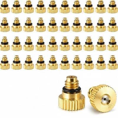 Hotop 40 Pieces Brass Misting Nozzle, Low Pressure Atomizing Mist Nozzle, 10/24 UNC Orifice Replacement Heads for Greenhouse Landscaping and Outdoor Cooling System (0.4 mm)