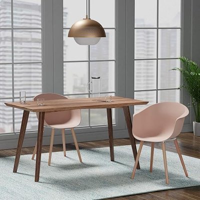 Amazon Brand - Rivet Alva Modern Curved-Back Plastic Dining Chair, Set of 2, 23.2"W, Nude Pink