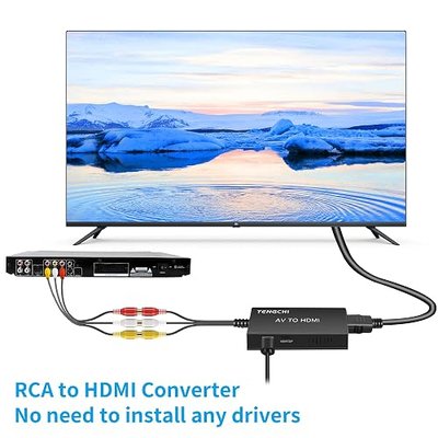 Tengchi RCA to HDMI Converter, Composite to HDMI Adapter Support 1080P PAL/NTSC Compatible with PS one, PS2, PS3, STB, Xbox, VHS, VCR, Blue-Ray DVD Players