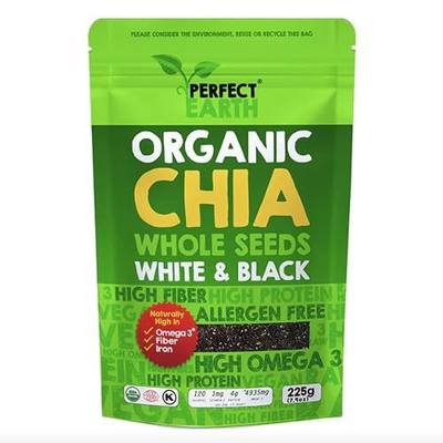 Perfect Earth Chia Seeds - Organic, Gluten-Free, Allergen-Free, Vegan, Keto-Friendly, High in Omega-3, Iron & Protein. for Healthy Lifestyles - 7.9oz Bag