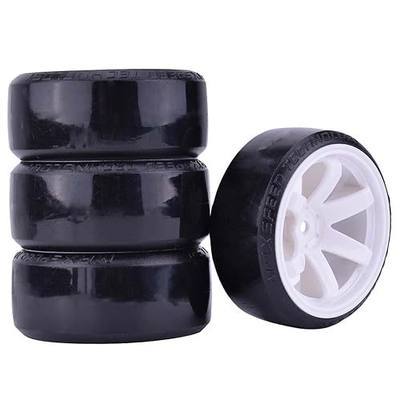 RC Plastic Wheel and Tire Set, 63mm Hard Tyres for 1/10 Drift Car HSP Tamiya HPI Kyosho On-Road Drifting Car (White)