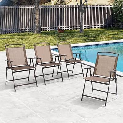 Crestlive Products Set of 4 Patio Folding Chairs 4-Pack Dining Chairs Outdoor Portable Sling with Armrest for Camping, Beach, Garden, Pool, Backyard, Deck (Brown)
