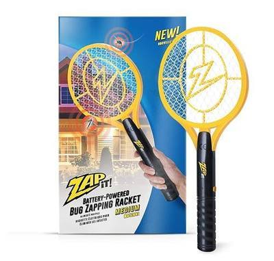 ZAP IT! Battery Powered Fly Swatter Racket - 3,500-Volt Mosquito Zapper with 2 AA Batteries Included and LED Light -Medium- Safe 3-Layer Mesh, Dark Yellow, Bug Zapper Racquet for Indoors and Outdoors