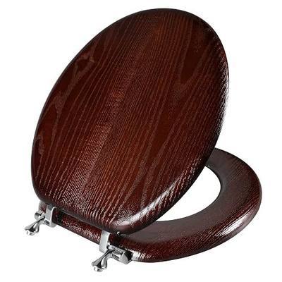Angel Shield Durable Wood Veneer Natural Toilet Seat Metal Hinged Easy Clean Anti-scratch American Standard(Round,Dark Walnut)