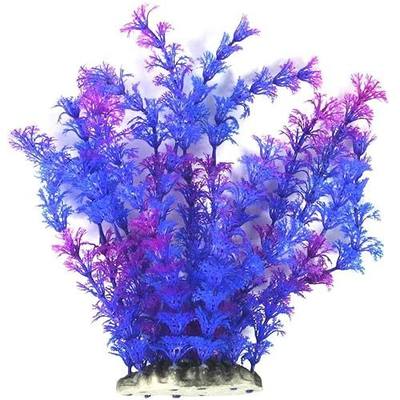 Aquarium Plants Fish Tank Decorations Ornament Plastic Artificial Plant (Blue/Purple #2-9.5" h)