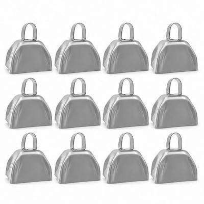 The Dreidel Company Silver Metal Cowbell Noisemaker Cheering Bell, New Years, School Classroom, Wedding Bells & Chimes Percussion Musical Instruments Call Bell Alarm, 3" (12-Pack)