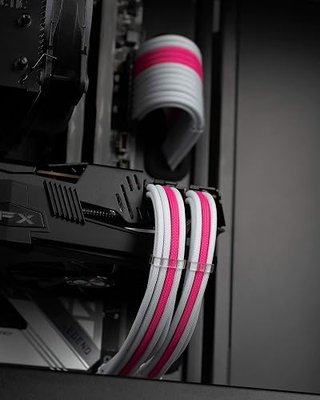 Reaper Cable-Sleeved PSU Extension Set - 30cm - Power Supply Extensions - 24/8/6/4+4 Pin - with Combs (White & Pink)