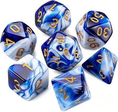 QMAY DND Dice Set - 7Pcs Blue Mix White Polyhedral Dice with Black Dice Bag | Acrylic Role Playing Dice for Dungeons & Dragons, MTG, Pathfinder, D&D Table Game Night, Dice Goblin, RPG Players & DMs
