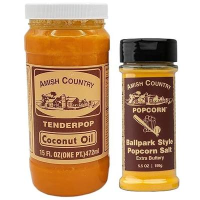 Amish Country Popcorn | Oil and Seasoning Variety Pack | Coconut Oil - 15 oz and Ballpark ButterSalt Popcorn Salt - 5.5 oz