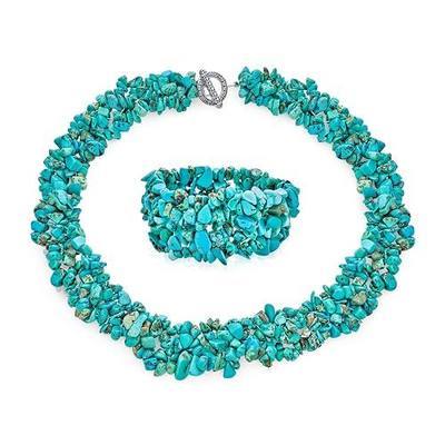 Chip Cluster Gemstone Statement Bib Collar Necklace & Stretch Bracelet Set
