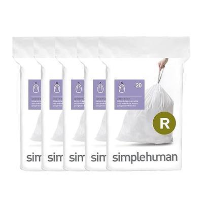 simplehuman Code R 100 Count Custom Fit Liners, Drawstring Kitchen Trash Bags, One-by-One Mess-Free Dispense, Extra Thick & Double Seamed, 50% PCR Plastic, 9-10 Liter / 2.6 Gallon, White