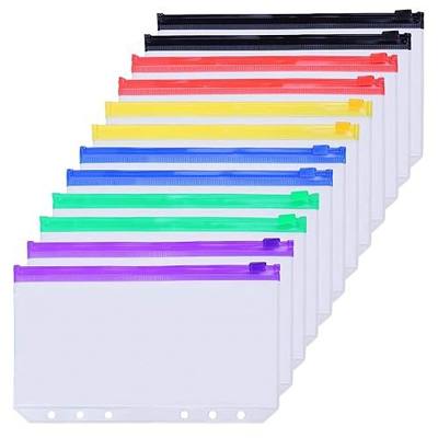 Antner 12PCS A6 Binder Pockets 6-Hole Budget Cash Envelopes Multicolor Zipper Money Organizer for Cash Stuffing, Waterproof PVC A6 Planner Inserts Binder Pouches Loose Leaf Document Storage Bags
