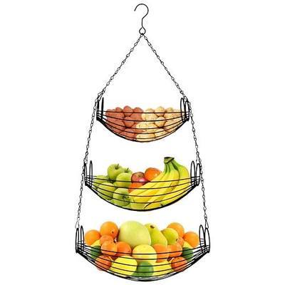 Blue Donuts 3 Tier Fruit Holder for Kitchen, Tiered Hanging Fruit and Vegetable Basket, Fruit Baskets, Black