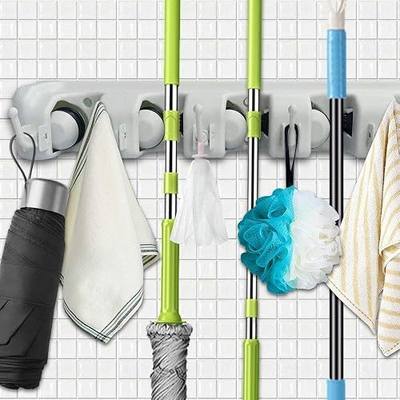 Mop and Broom Holder, Wall Mounted Garden Tool Organizer Storage Hooks, Ideal Tools Hanger for Kitchen, Garage, Laundry Room (White)