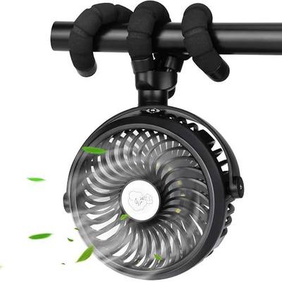 Stroller Fan - Mini Portable USB Personal Handheld Fan With 12 LED Lights for Camping, Travel, Battery Operated, Clip-On (Black)
