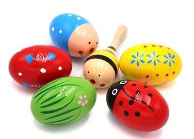 Set of 6 - 5PCS Adorable Wooden Egg Maracas Musical Colorful Percussion Easter Egg Shakers(Assorted Color) & 1 PCS Mini Wooden Ball Musical Instruments Maracas(Random Color)