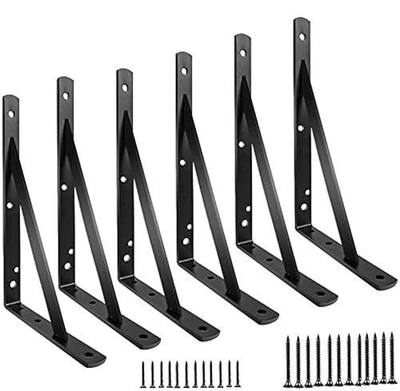 Shelf Brackets 12 inch, Heavy Duty Floating Shelf Bracket for Open Shelving, Black Metal L Bracket Angle Wall Brackets for Shelves - 6 Pack with Screws - Multi-Size Available