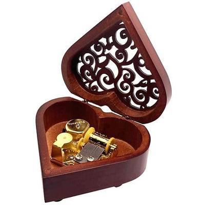 Pursuestar Edelweiss Music Box, Heart Shaped Vintage Hollow Out Wood Mechanism Wind Up Musical Box Gifts for Birthday Christmas Wedding Valentine's Day