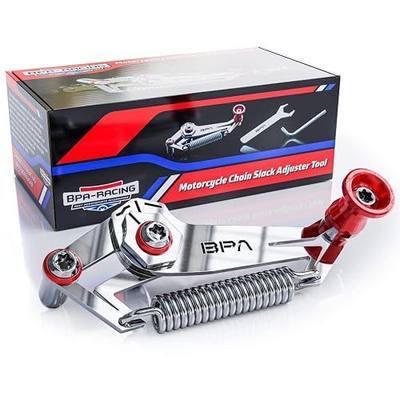 BPA-RACING Motorcycle Chain Slack Adjuster Tool - Innovative Chain Tensioner Tool for Easy, Quick & Precise Chain Slack Adjustment- Chain Alignment Tool (Red)