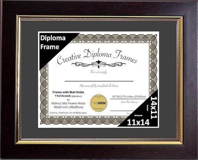 Creative Picture Frames 11x14 Mahogany Diploma Frame with Gold Rim Including Black Mat Glass and Installed Wall Hangers | Frame Holds 16x20 Media without Mat