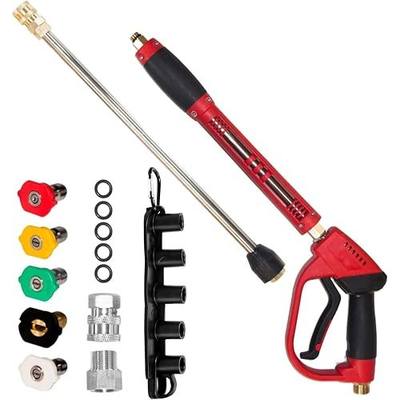 Hourleey Pressure Washer Gun, Red High Power Washer Gun with Replacement Wand Extension, 5 Nozzle Tips, M22 Fittings, 40 Inch, 5000 PSI , Not Compatible with Garden Hose