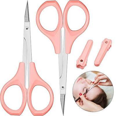 2 Pack Eyebrow Scissors for Women, 4 Inch Curved Eyebrow Beauty Small Stainless Steel Trimming Scissors for Grooming Eyelash Facial Nose Cuticle Hair(Pink)