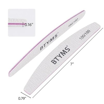 BTYMS 25Pcs 100/180 Grit Nail File and Buffer Professional Double-Sided Emery Boards for Acrylic, Gel & Natural Nails