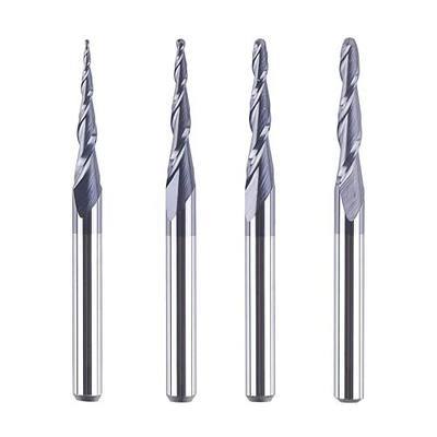 SpeTool 4Pcs/Pack Assorted R0.25~1.0 Tip 1/8" Tapered End Mill Cone Ball Nose Carbide Bit CNC Cutter for Carving Engraving