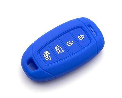4 Button Silicone fob Remote Smart Key Case Protector Cover Accessories Compatible with Hyundai 2018 2019 2020 Kona Elantra GT i30 Tucson Santa Fe Azera Santa Fe Veloster (Blue)