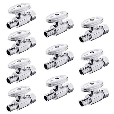 10PCS Efield Straight Stop Valve,1/2" Barb Crimp Pex x 3/8"OD Compression | 1/4 Turn Straight Water Shut Off Valve,Chrome Plated Brass-VALVE088(10)