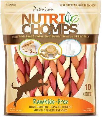 NutriChomps Rawhide-Free Dog Chews, 6 in Braids, Chicken, PB, Milk, 10 ct | A rawhide-free chew that's gentle and easy to digest, made with the real, wholesome ingredients dogs love