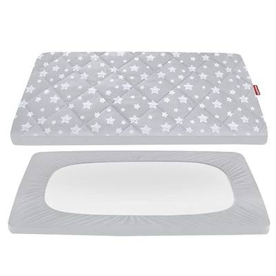 Pack and Play Sheets Fitted, Toddlers Mattress Protector 39"×27"×5", Breathable Thick Playard Lovely Print Cover, Compatible with Graco Pack n Play, Gray Star