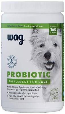 Amazon Brand - Wag Probiotic Supplement Chews for Dogs, Supports Digestive Health and Gut Flora, Natural Duck Flavor, 160 Count, Pack of 1
