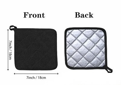 Oven Pot Holder Cotton Heat Resistant Terry Potholder Kitchen Hot Pad Oven Mitts for Cooking Square 7"x7"Set of 6 (Black, 6)