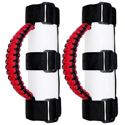 2 x Roll Bar Grab Handles Grip Handle for Jeep Wrangler YJ TJ JK JKU JL JLU Sahara Rubicon X Sports Freedom & Unlimited 1987-2022 (Black/Red)