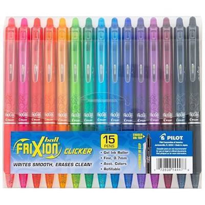 Pilot FriXion Clicker Erasable, Refillable & Retractable Gel Ink Pens Fine Point 0.7mm, Erasable Pens, Assorted Color Inks, 15-Pack Pouch