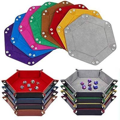K.T. Fancy 8-Piece Folding D&D Dice Tray, Rolling Storage Holder Box | Soft Velvet Interior With PU Leather Shell; Easy Fold & Carry Design, Multi-Color Dice Rolling Tray for Tabletop