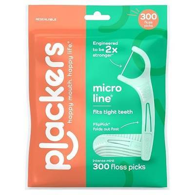 Plackers® Micro Line® Floss Picks - Intense Mint, Floss Fiber Made Without PTFE, 300 Count