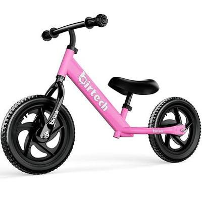 Birtech 12 Inch Toddler Balance Bike for Kids 2-6 Years Old, Adjustable Seat Height, Indoor Outdoor Toy Bicycle With No Pedals, Pink