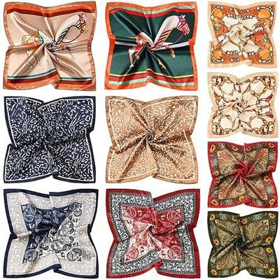 COOLANS 10 PCS Mixed Set Scarf 20 inch x 20 inch,Fashion Square Satin Neck Scarf Head scarf for Women Hair Scarf Bundle