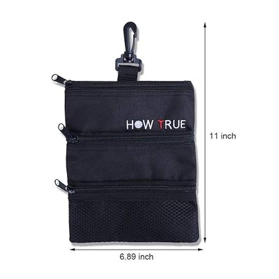 TRUE 3-Pack Golf Tee/Ball Bag with Clip, Multi-Pocket Tote Hand Bag
