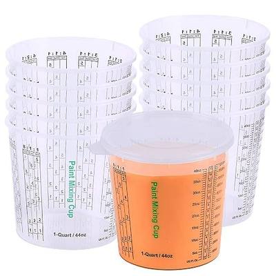 CANOPUS 44-oz Paint Mixing Cups, Pack of 12 Cups with 3 Lids, Reusable and Solvent-Resistant Clear Plastic Containers for Paint, Epoxy, Resin, Oil, and Thinner