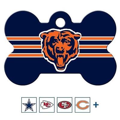 GoTags Personalized Chicago Bears Dog Tag, Brass Metal Bone Pet ID | Tag Engraved with Name and Custom Text, NFL Football Team Pet Apparel, Wear Resistant Enamel Paint , Official License (Large)