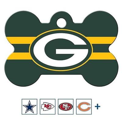 GoTags Personalized Green Bay Packers Dog Tag, Brass Metal Bone Pet ID | Tag Engraved with Name and Custom Text, NFL Football Team Pet Apparel, Wear Resistant Enamel Paint , Official License (Large)