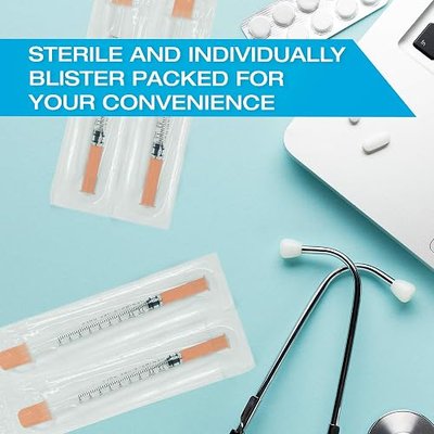 Tilcare U40 Pet Insulin Syringes 29 G 0.3 cc 12.7 mm 1/2" 100-Pack – Latex-Free Diabetic Syringes - Ultra Fine Sterile Medical Syringe for Diabetes Individually Blister Packed for Safety