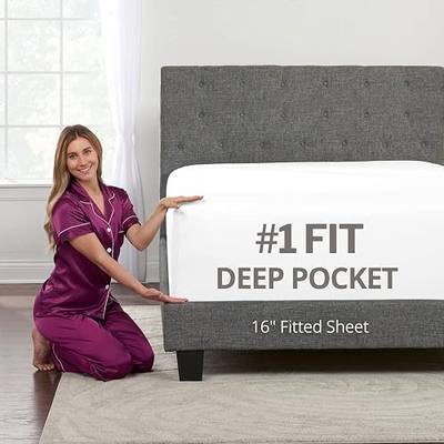 Kids White Twin-XL Fitted Sheets Only - Real 16” Inch Deep Pocket XL Fitted Sheet - Best Fit for 14” - 18” Deep Pocket Mattresses - Soft Easy Care Fitted Sheets - Twin Extra-Long Size - Bright White