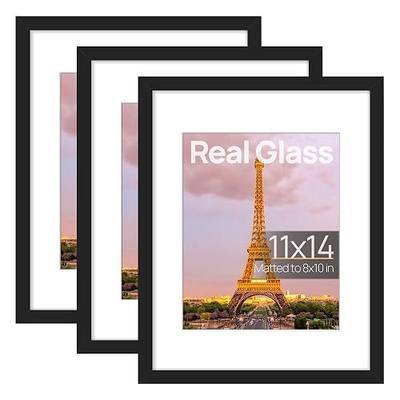 upsimples 11x14 Picture Frame Set of 3, Made of High Definition Glass for 8x10 with Mat or 11x14 Without Mat, Wall and Tabletop Display Photo Frames, Black